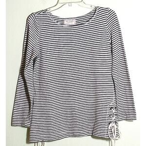 Max Studio Weekend Nautical Top Women's Size S Black White Striped Long Sleeve